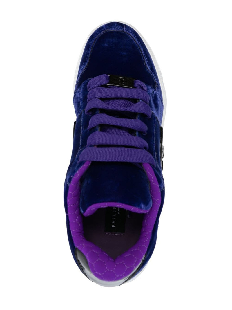 tonal-logo lace-up velvet sneakers 4