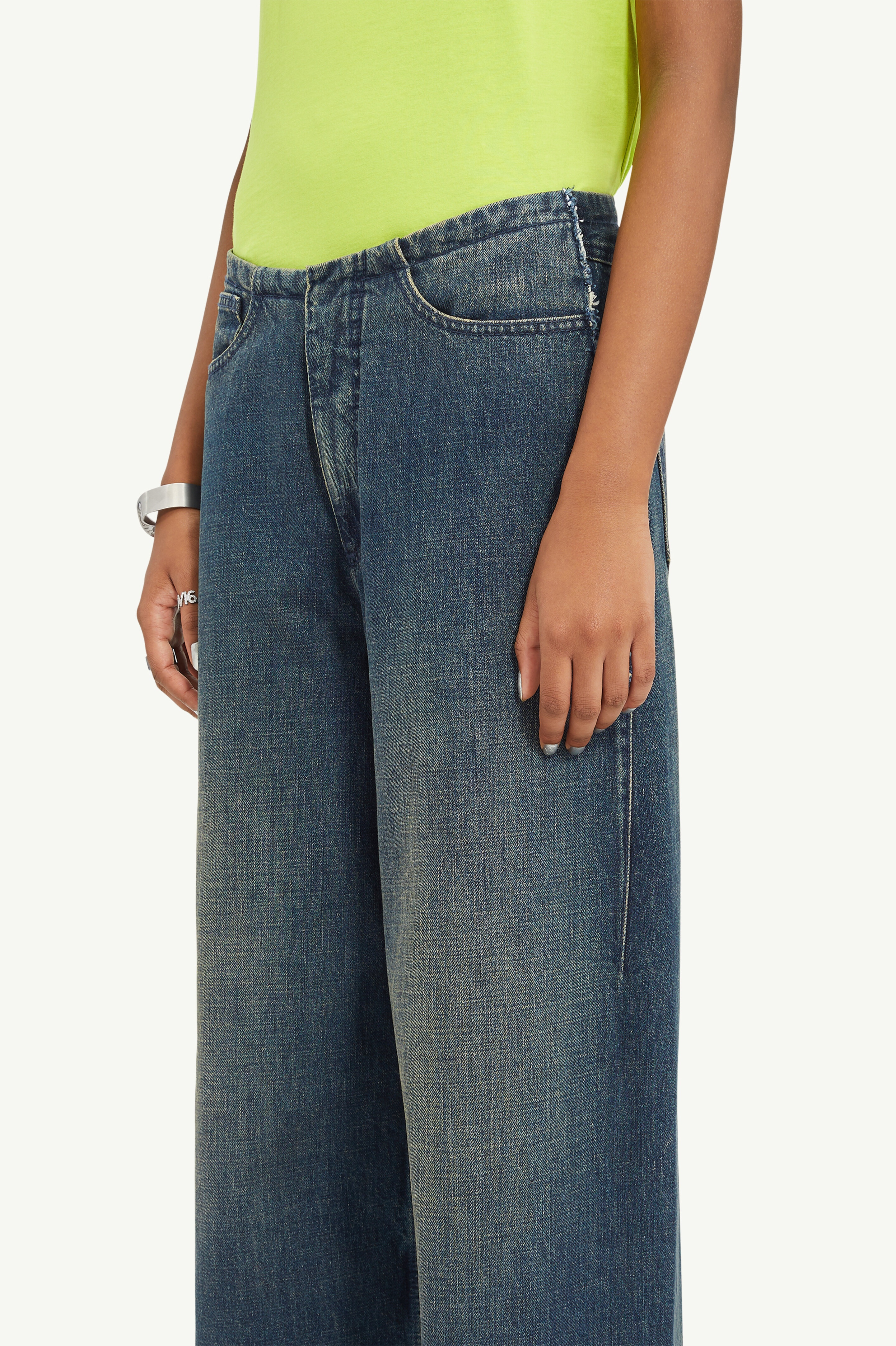 Wide Leg Blue Denim 5 Pocket Trousers - 5