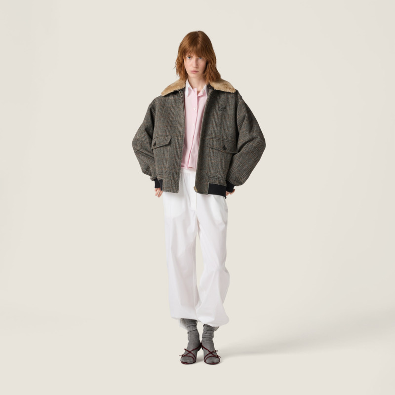 Miu Miu Chevron blouson jacket with shearling collar outlook