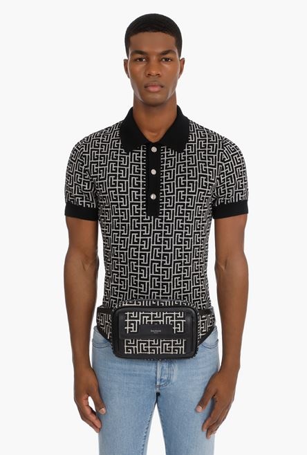 Bicolor jacquard belt bag with black leather panels - 3