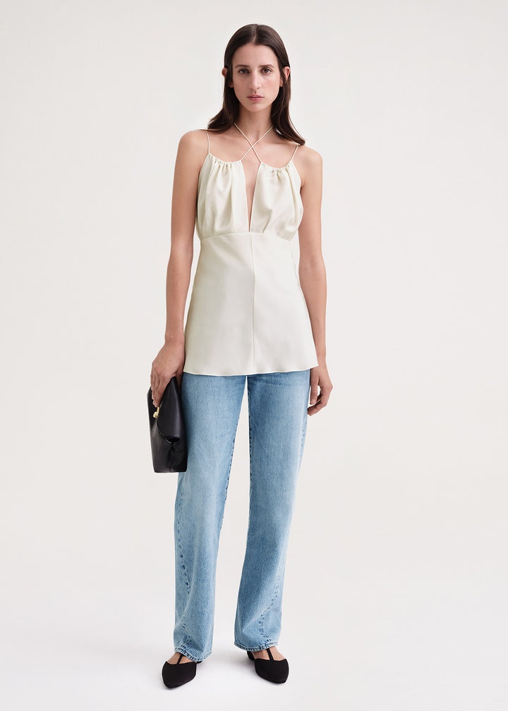 Gathered halterneck top off-white - 2