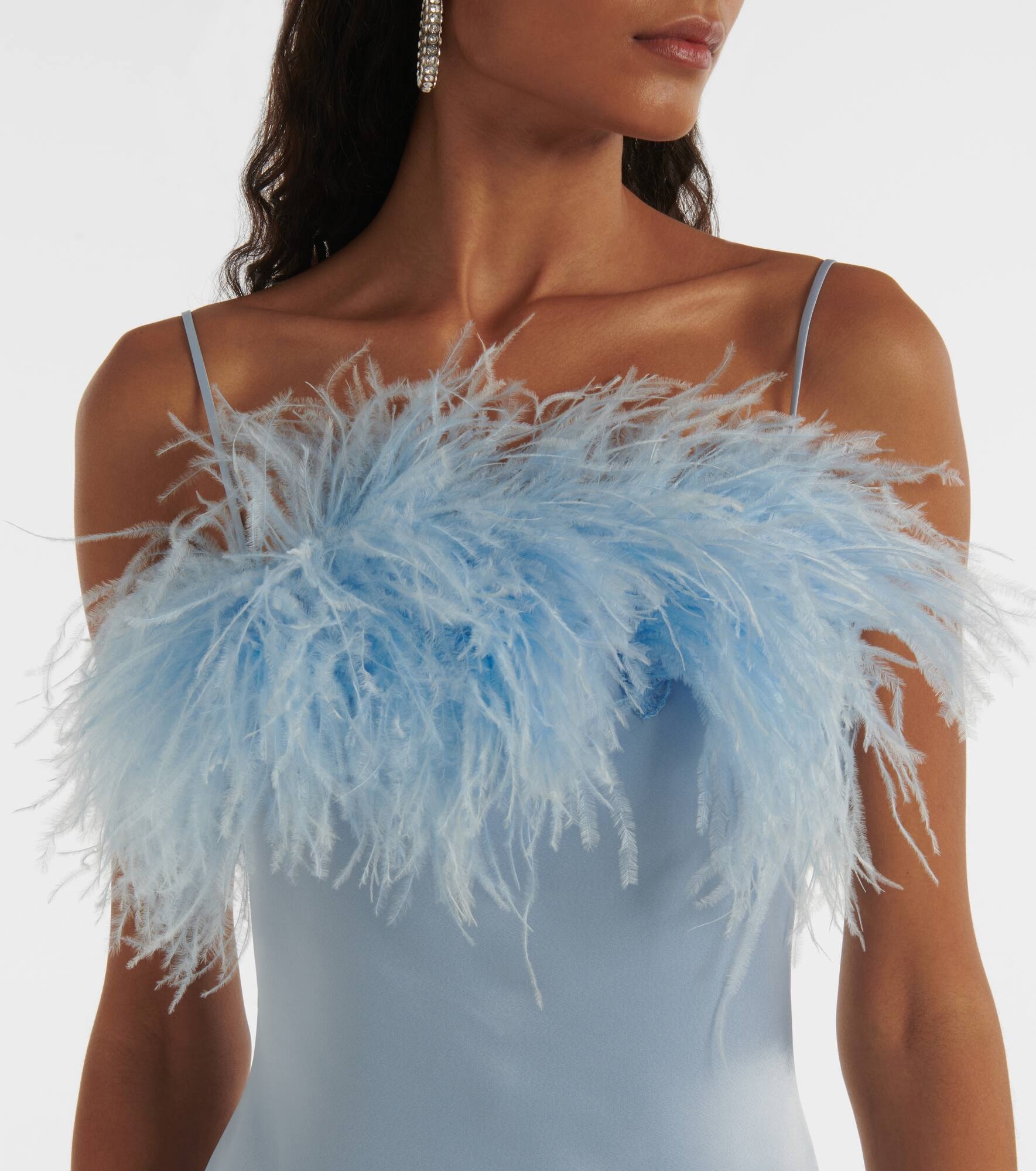 Feather-trimmed satin cocktail dress - 4