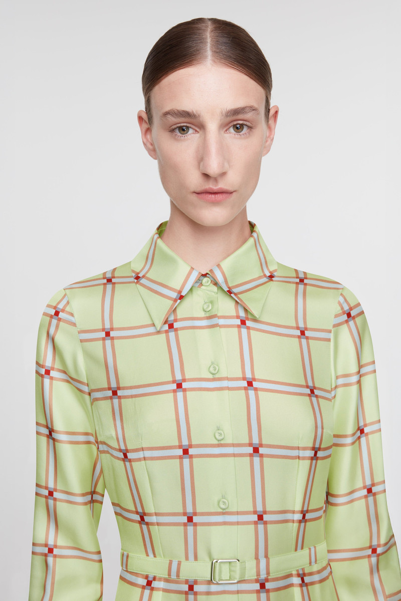 Juul Dress in Lime & Blue Check Silk Twill 4