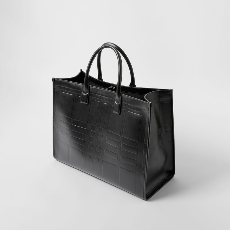 Embossed Check Leather Tote 4