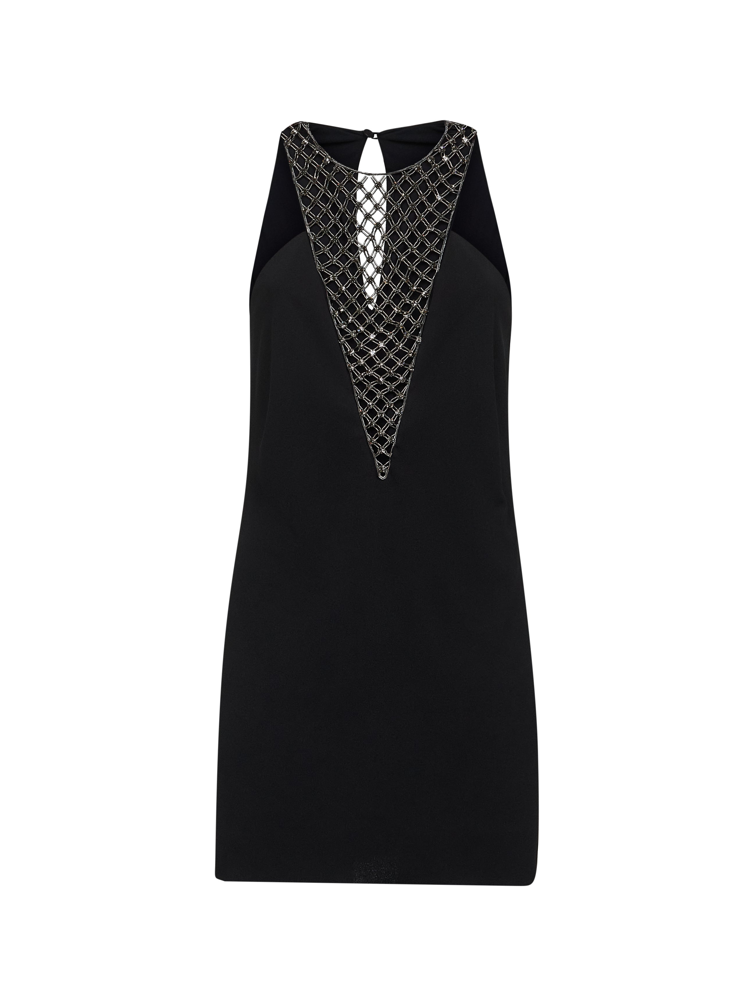 The Attico Women Black Sablè Mini Dress With Embroidered Neckline - 1