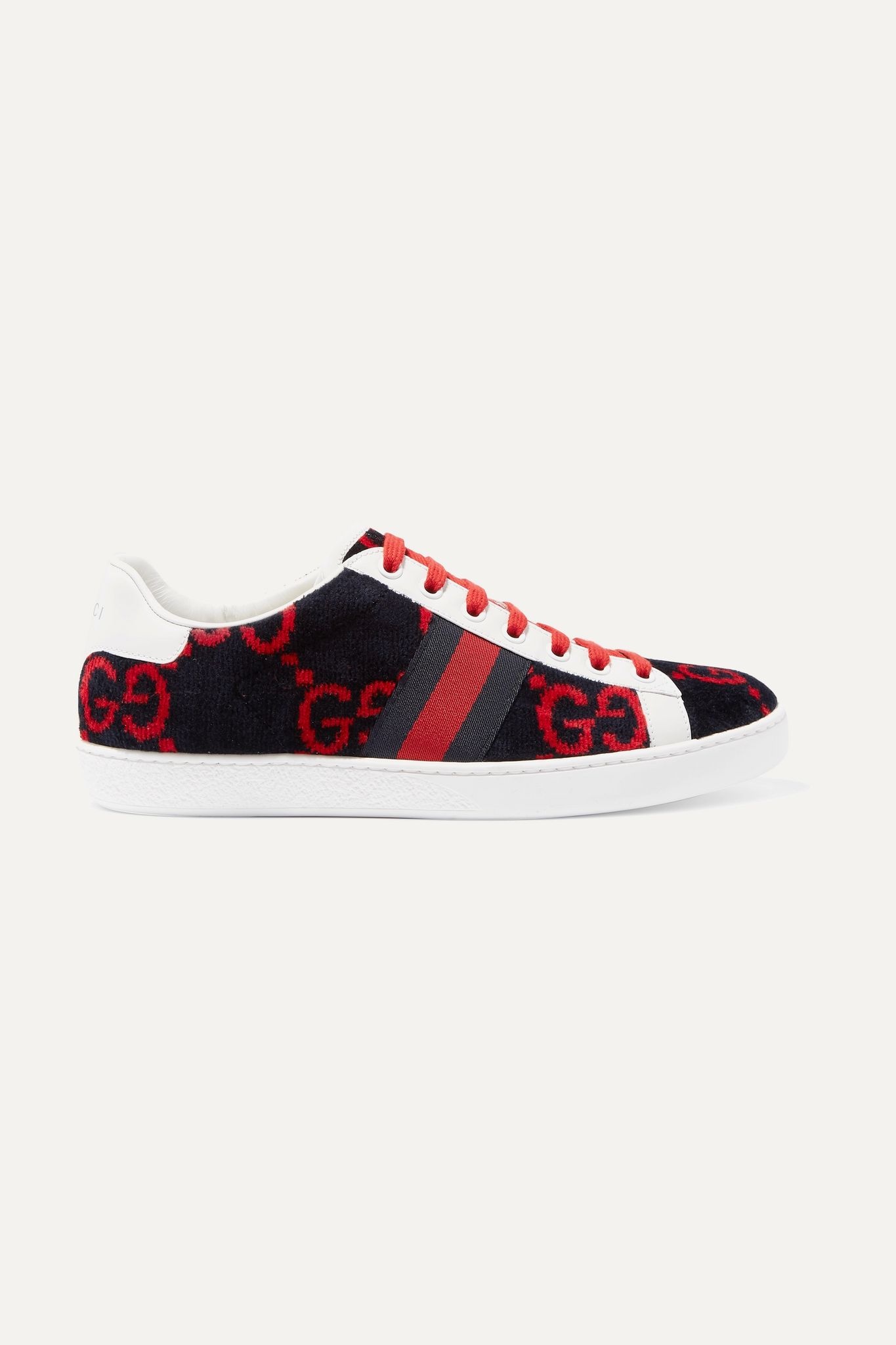 New Ace leather-trimmed logo-print velvet sneakers - 1