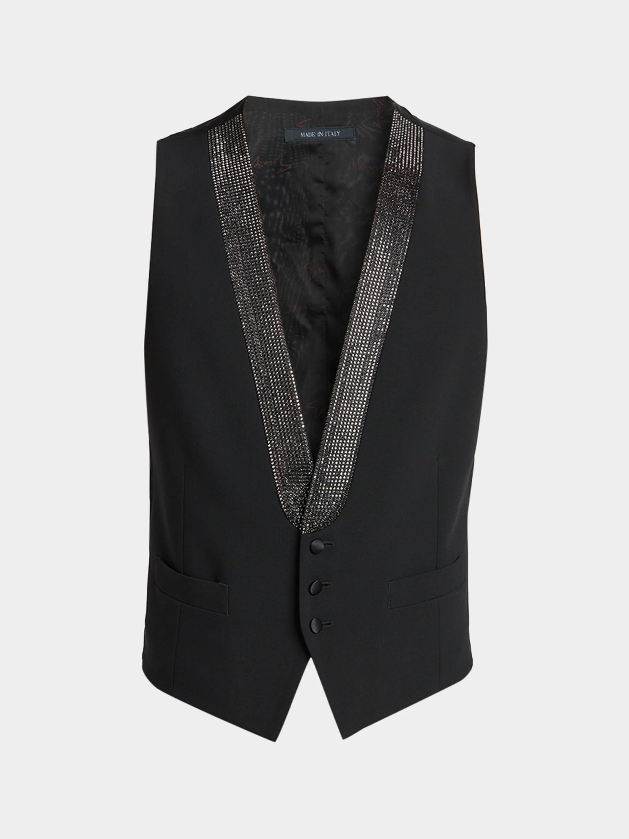 Men's Crystal-Embellished Wool-Blend Vest - Black Beauty - 1