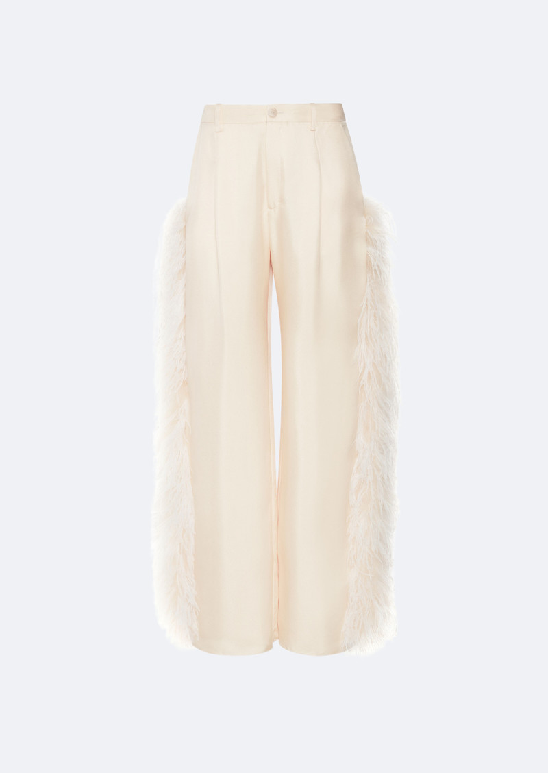 Silky Twill Pleated Pant With Feathers 1