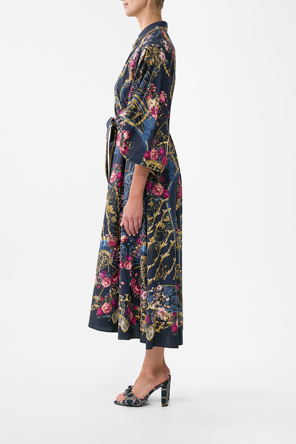 WAIST TIE SHIRT DRESS WITH BUBBLE SLEEVE - 4