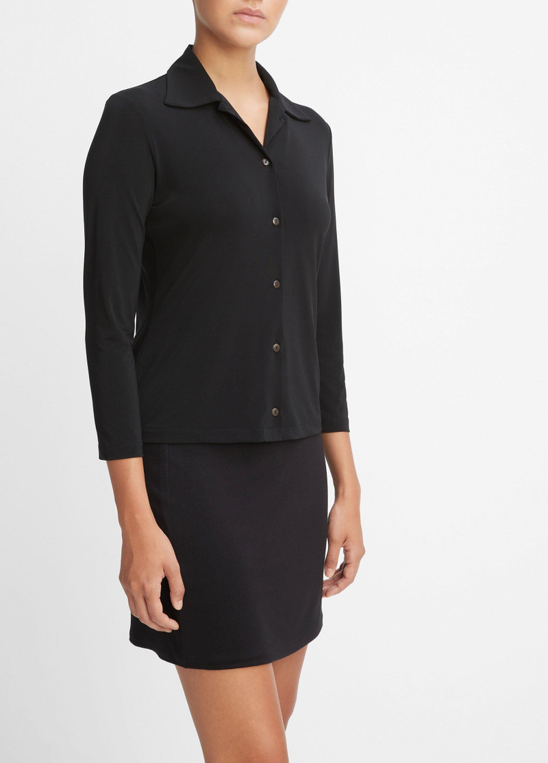 Vince Three-Quarter-Sleeve Button-Front Polo Top outlook