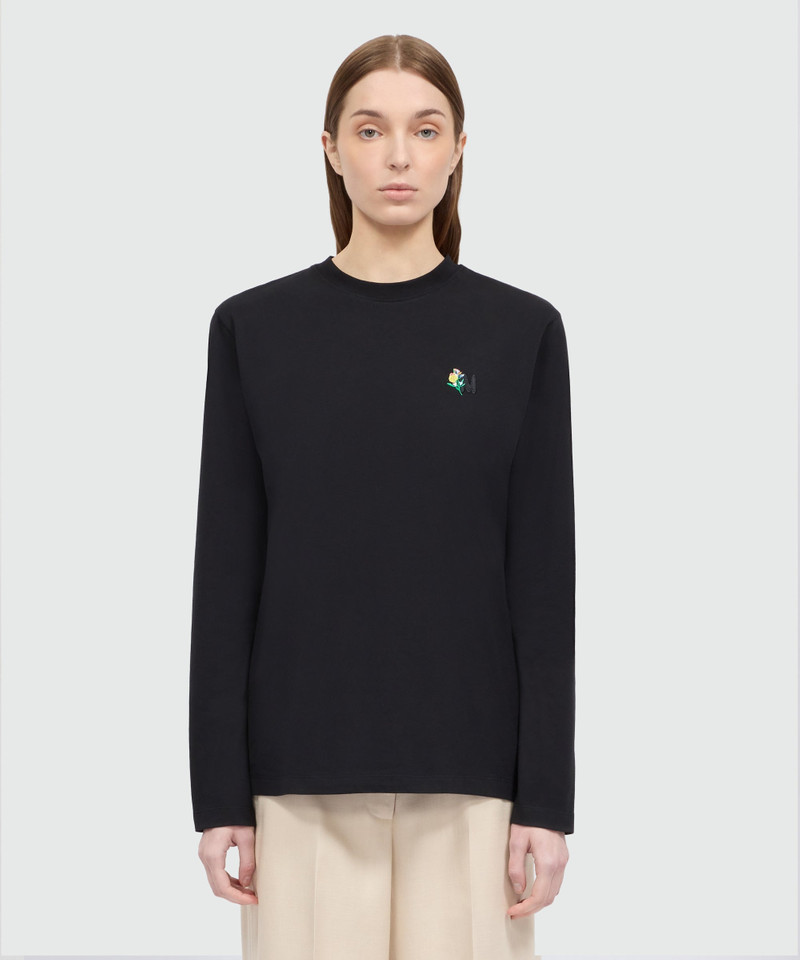 MSGM Black long-sleeve cotton jersey T-shirt with MWave logo embroidery on the chest outlook