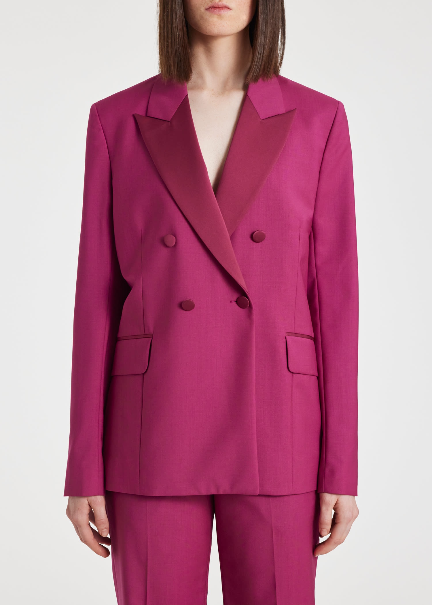 Magenta Wool-Mohair Double Breasted Suit - 7