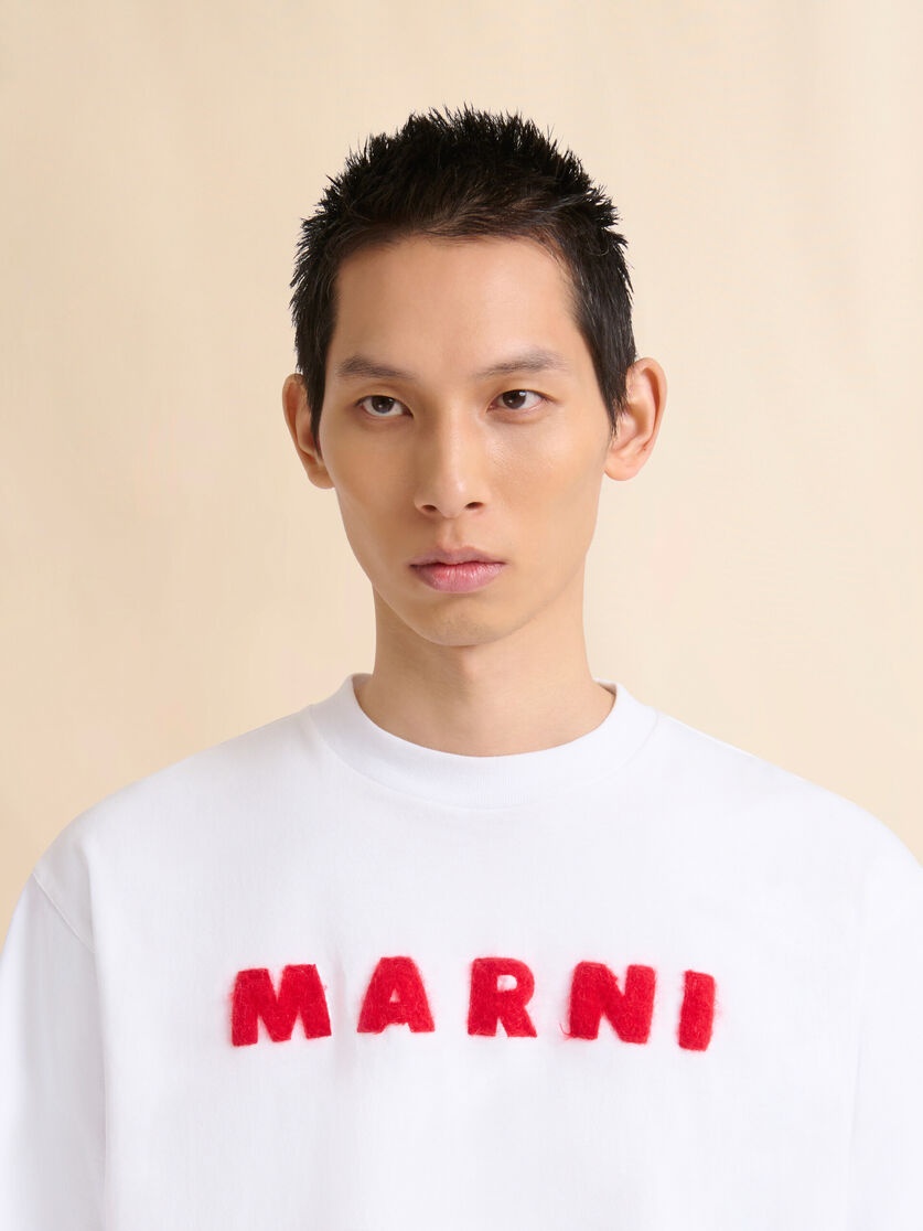 WHITE COTTON T-SHIRT WITH MOHAIR PATCHES - 4