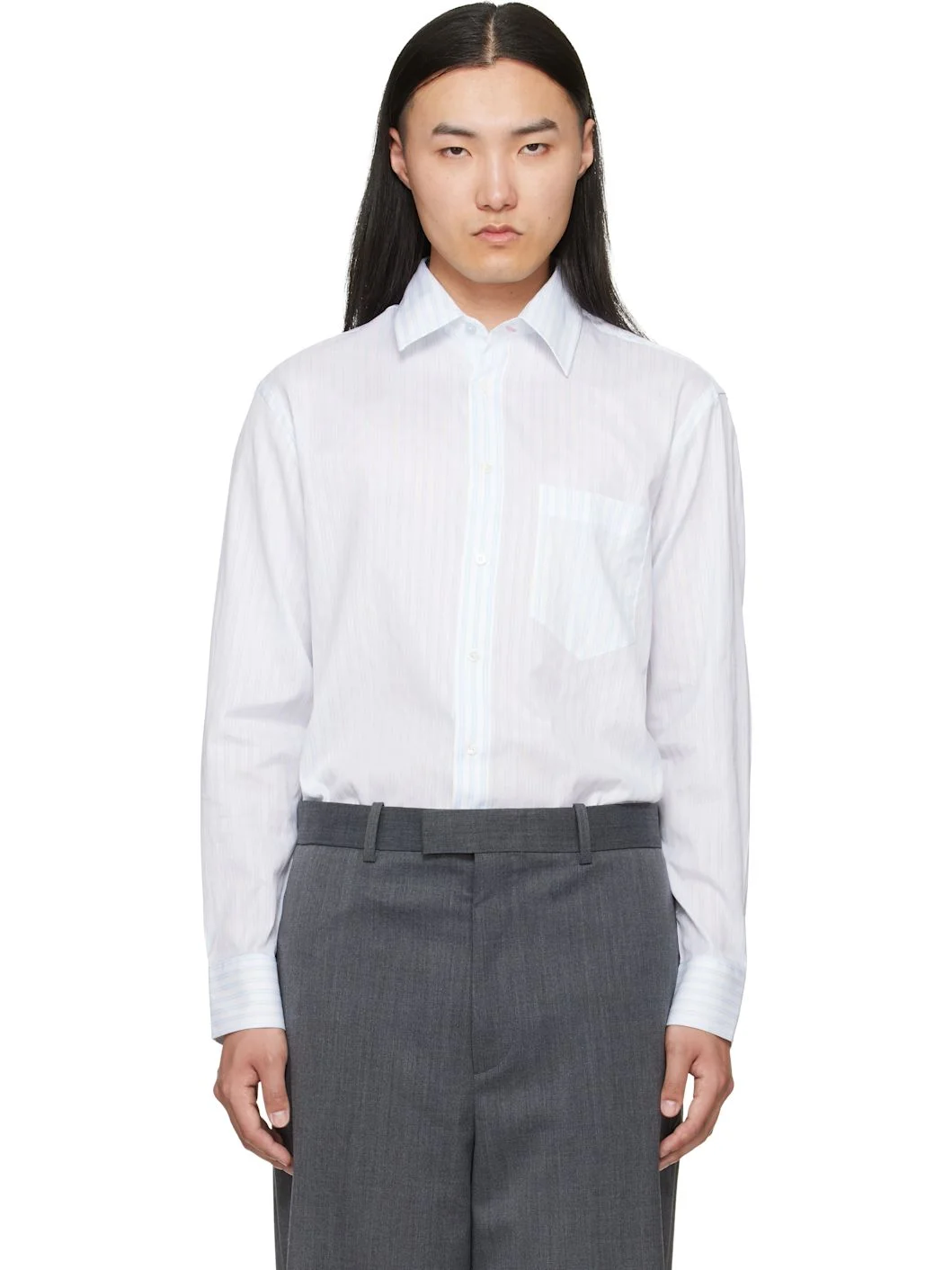 Blue & White Textured Stripe Shirt - 1