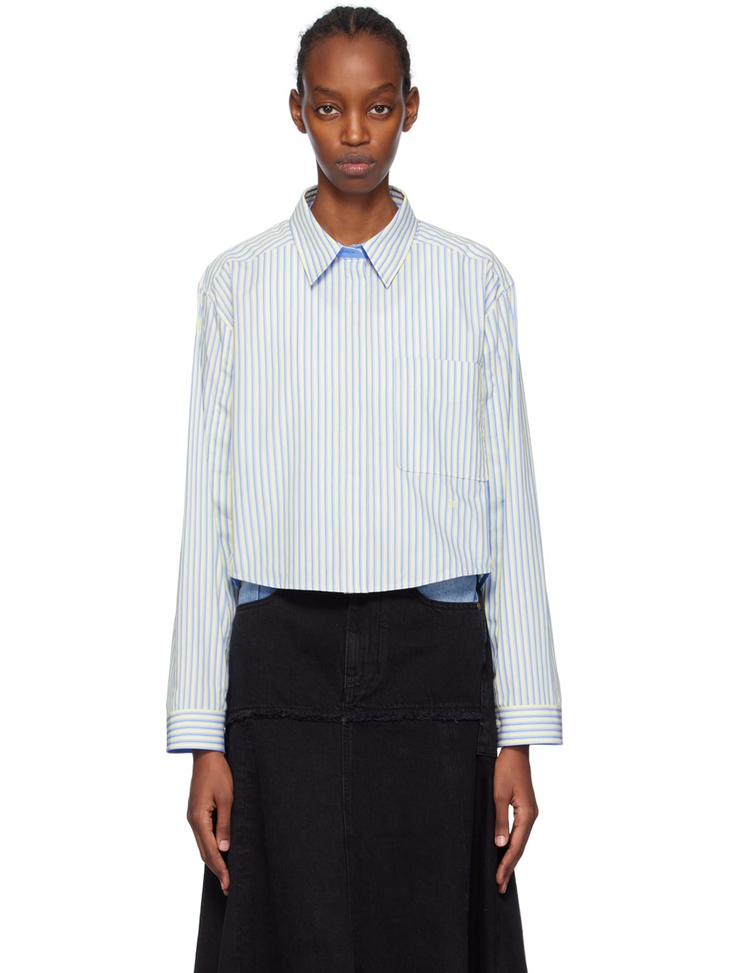 Blue & Yellow Cropped Shirt - 1