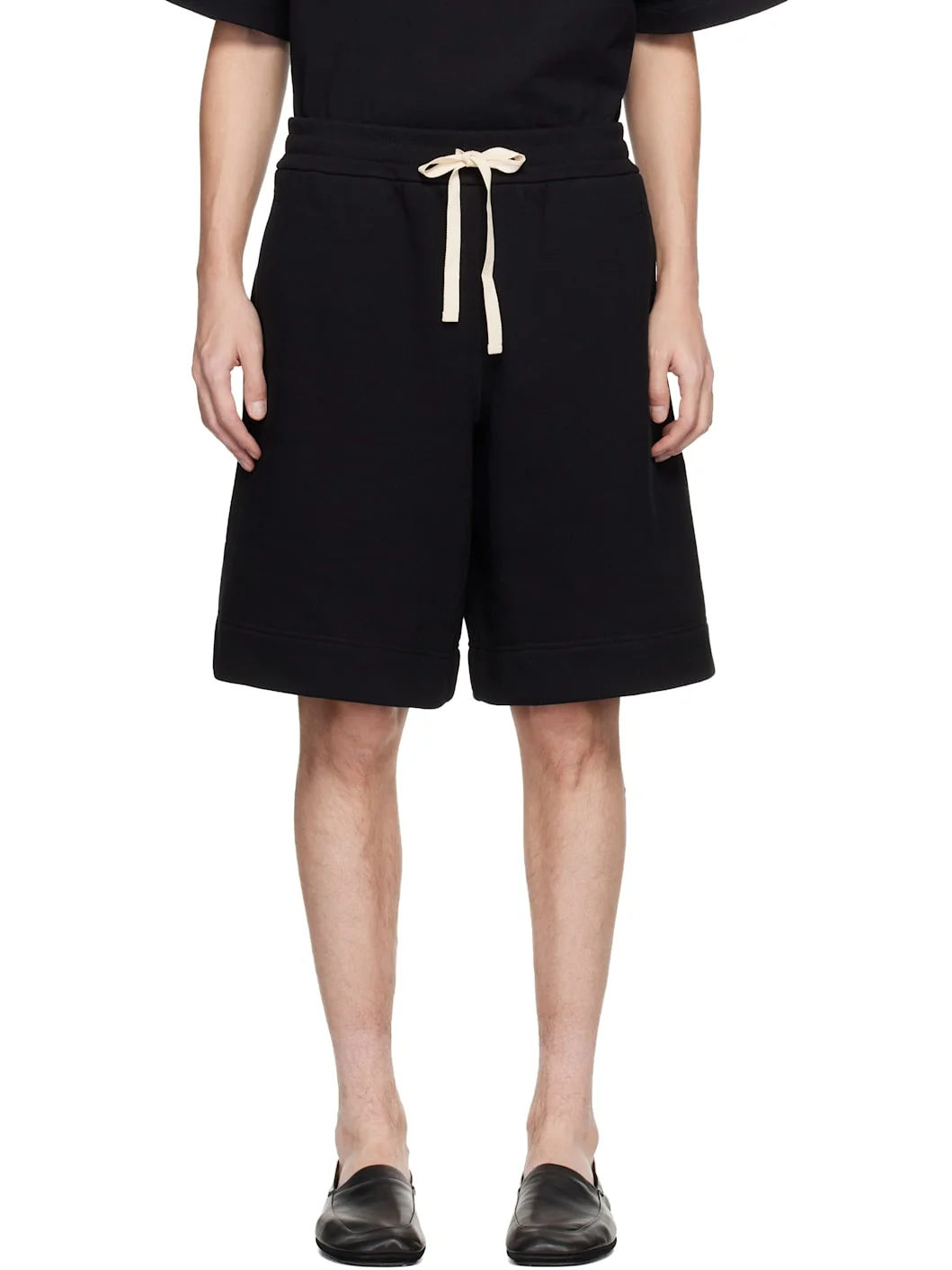 Black Cotton Terry Shorts - 1