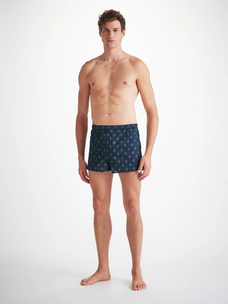 Men's Modern Fit Boxers Cotton Batiste Navy Badge Print - 3
