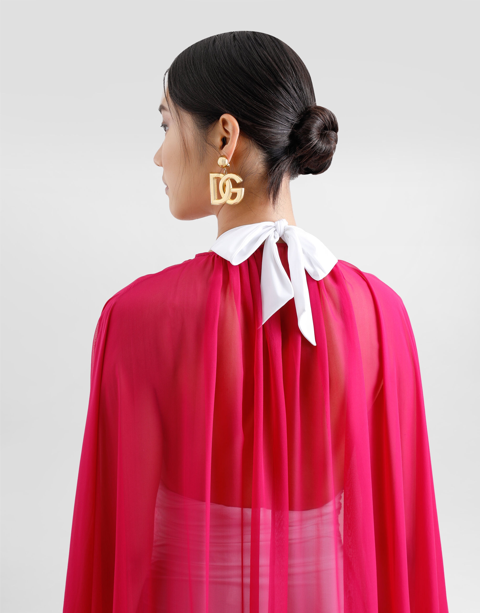 Long silk chiffon caftan with drawstring - 6