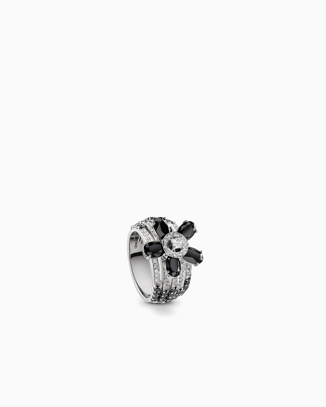 18K WHITE-GOLD, DIAMOND-AND-ONYX SÌ RING - 1