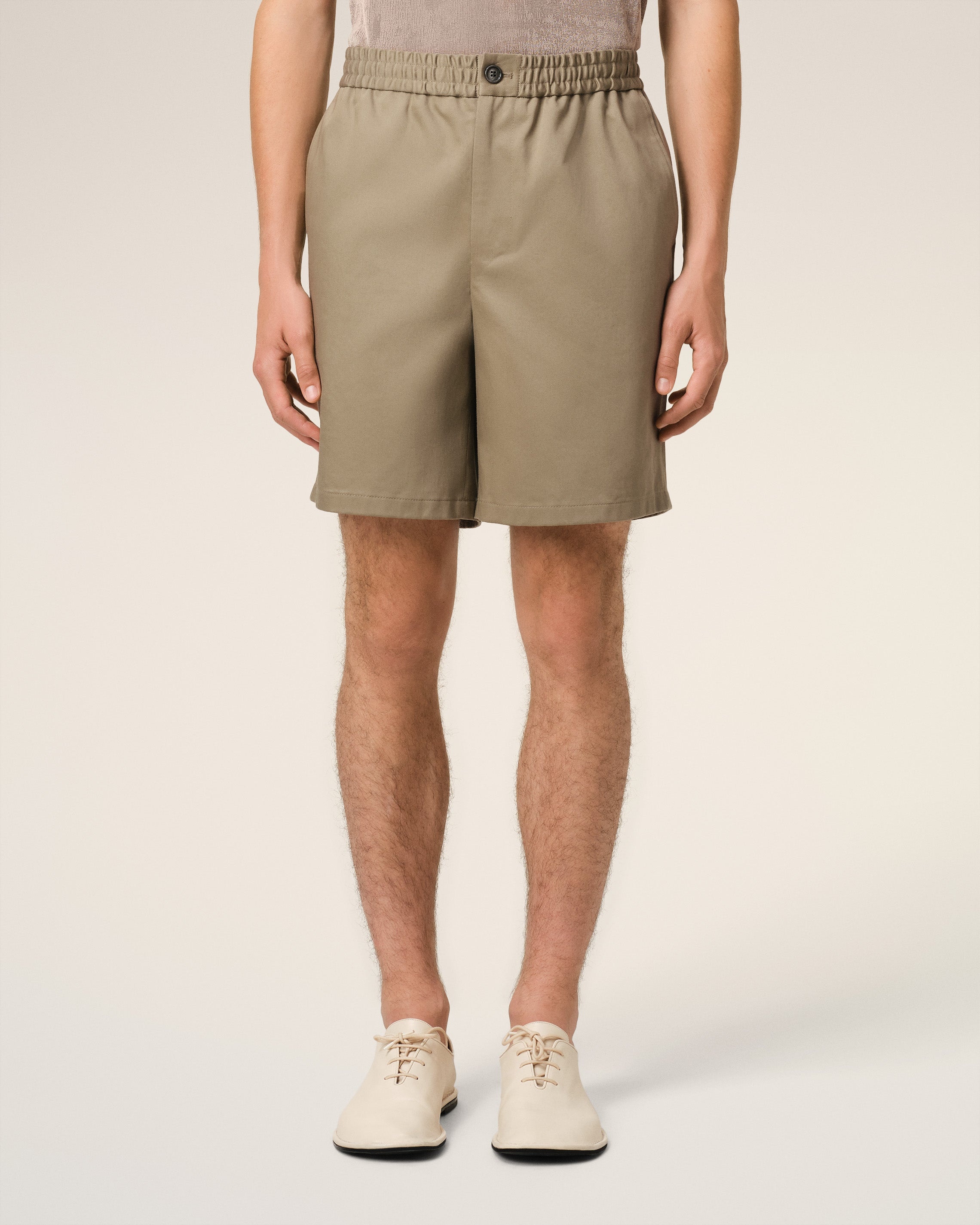 GREEN COTTON ELASTICATED WAIST SHORTS - 3