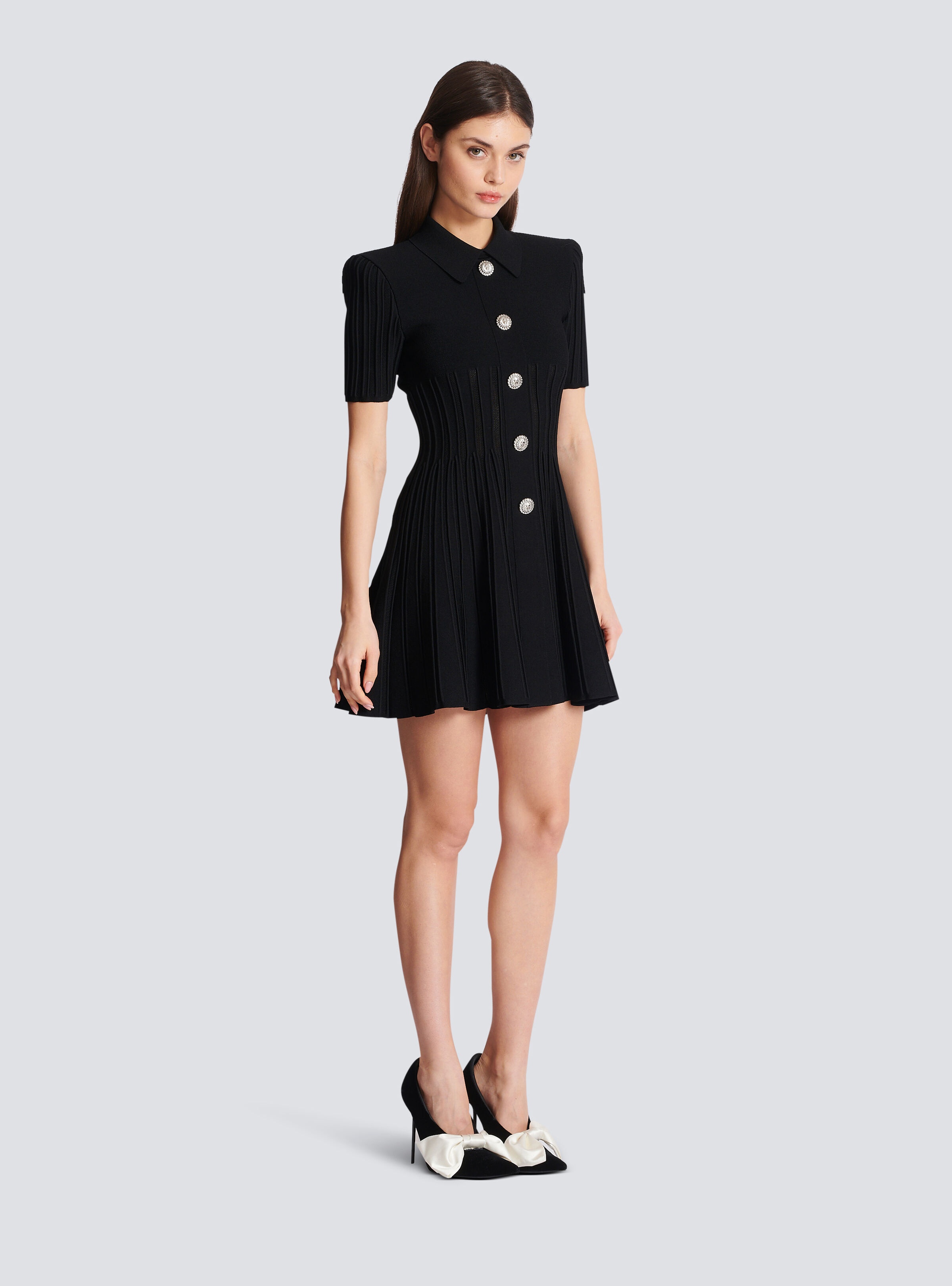 Short flared ribbed knit dress - 3