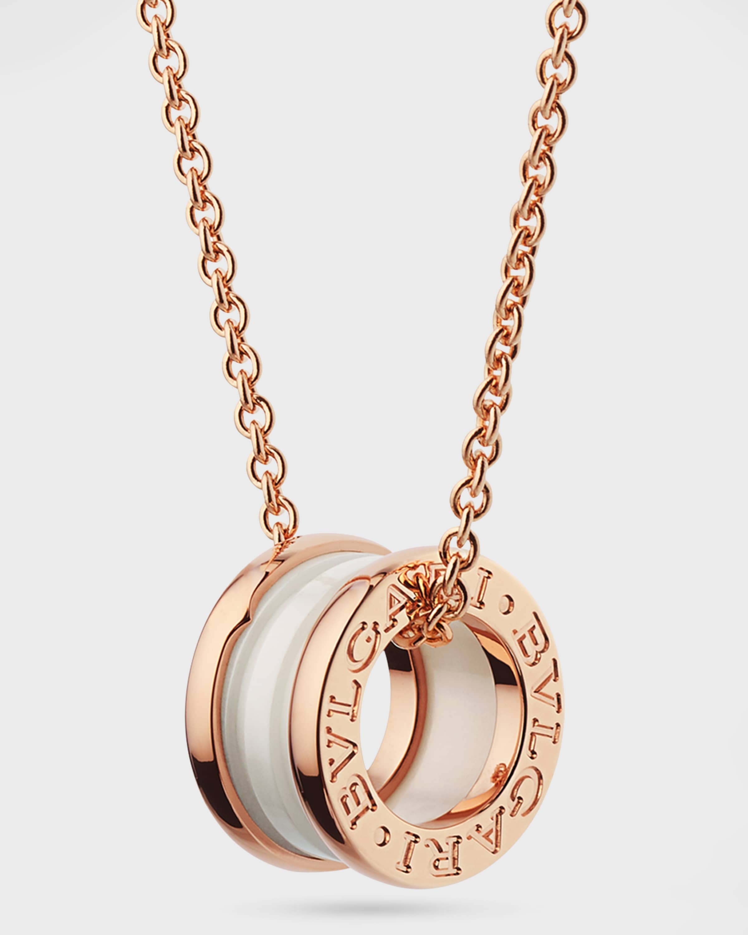 B.Zero1 Pendant Necklace in Pink Gold and White Ceramic - 1