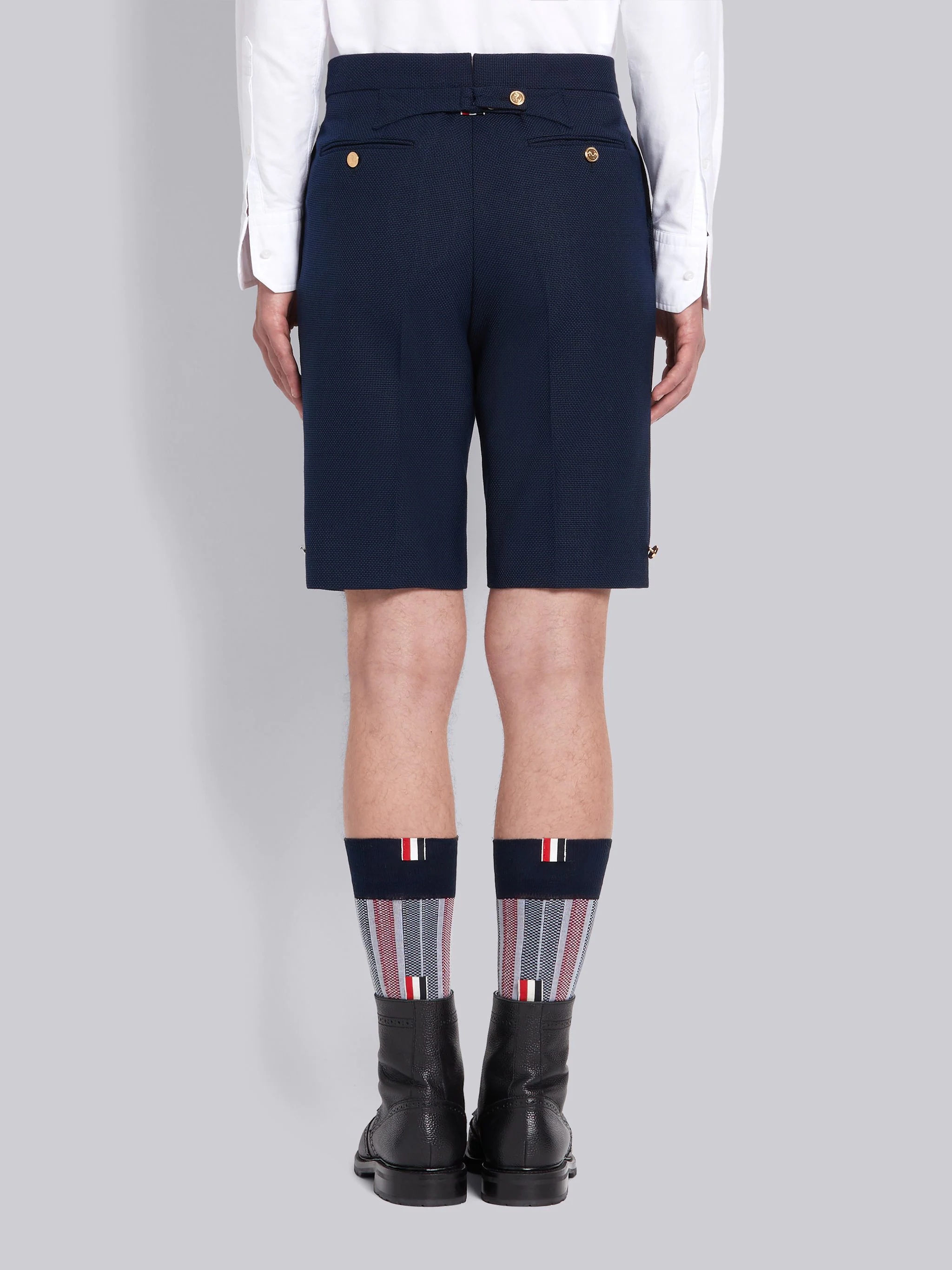 Navy Wool Hopsack School Uniform Weave Classic Short - 3