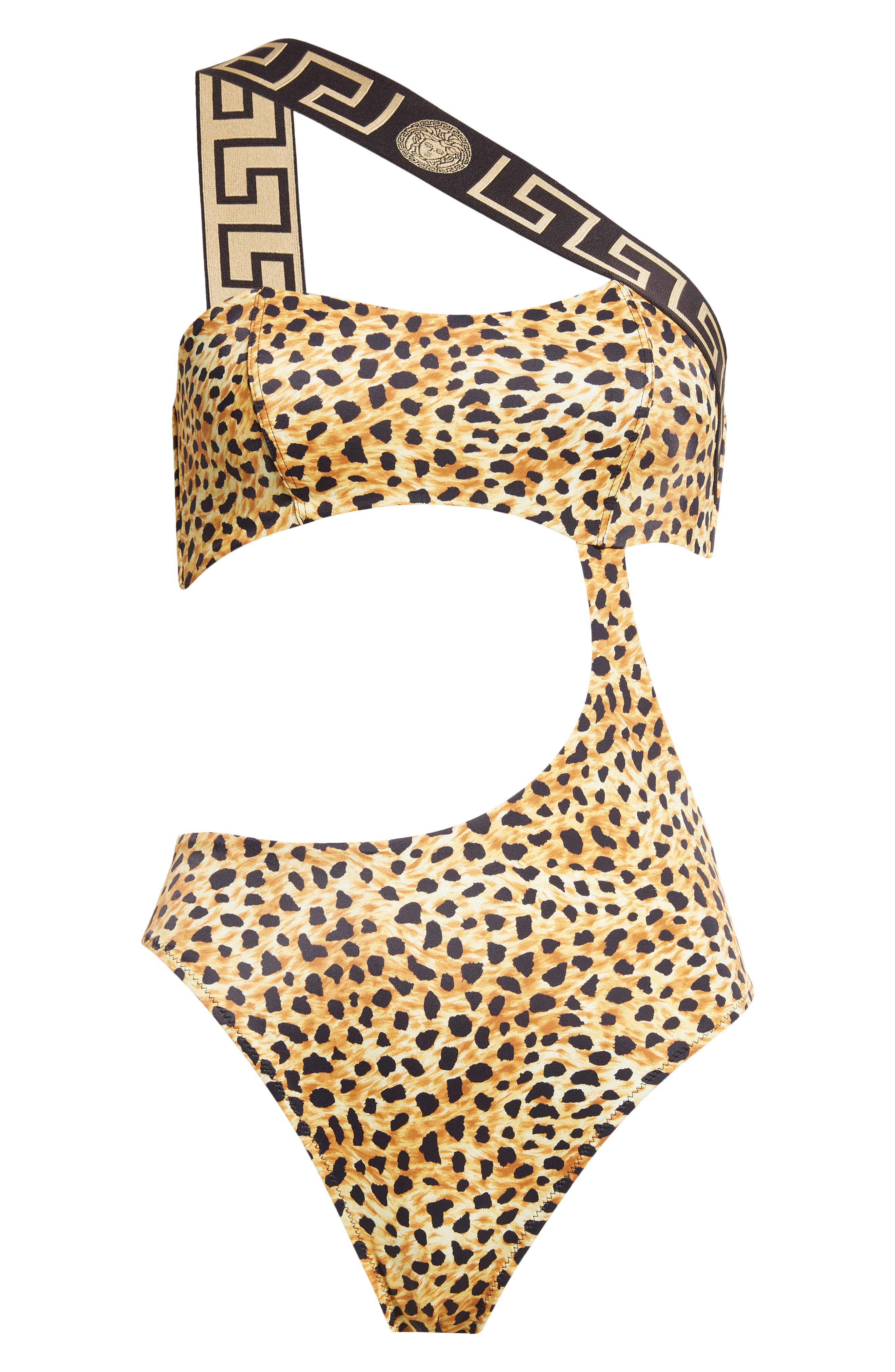Versace Cheetah Print Cutout One-Shoulder One-Piece Swimsuit in Neutral at Nordstrom - 6