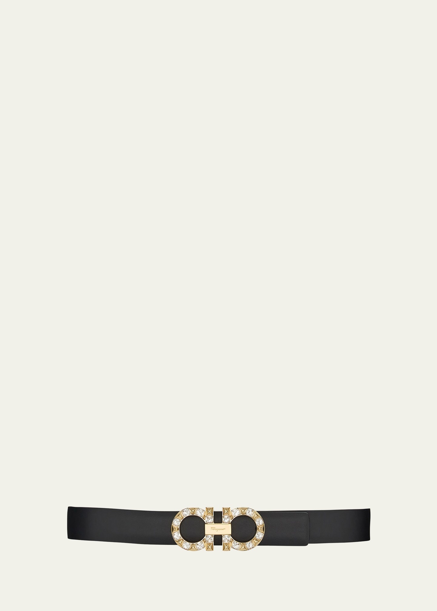 Gancini Crystal Leather Buckle Belt - 1