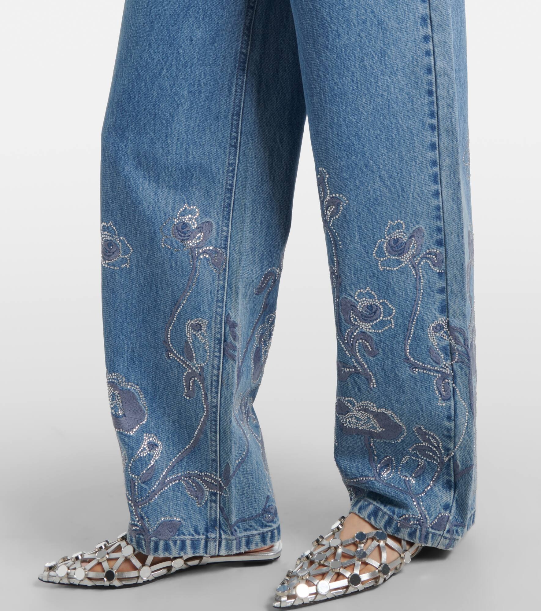Floral embellished wide-leg jeans - 5