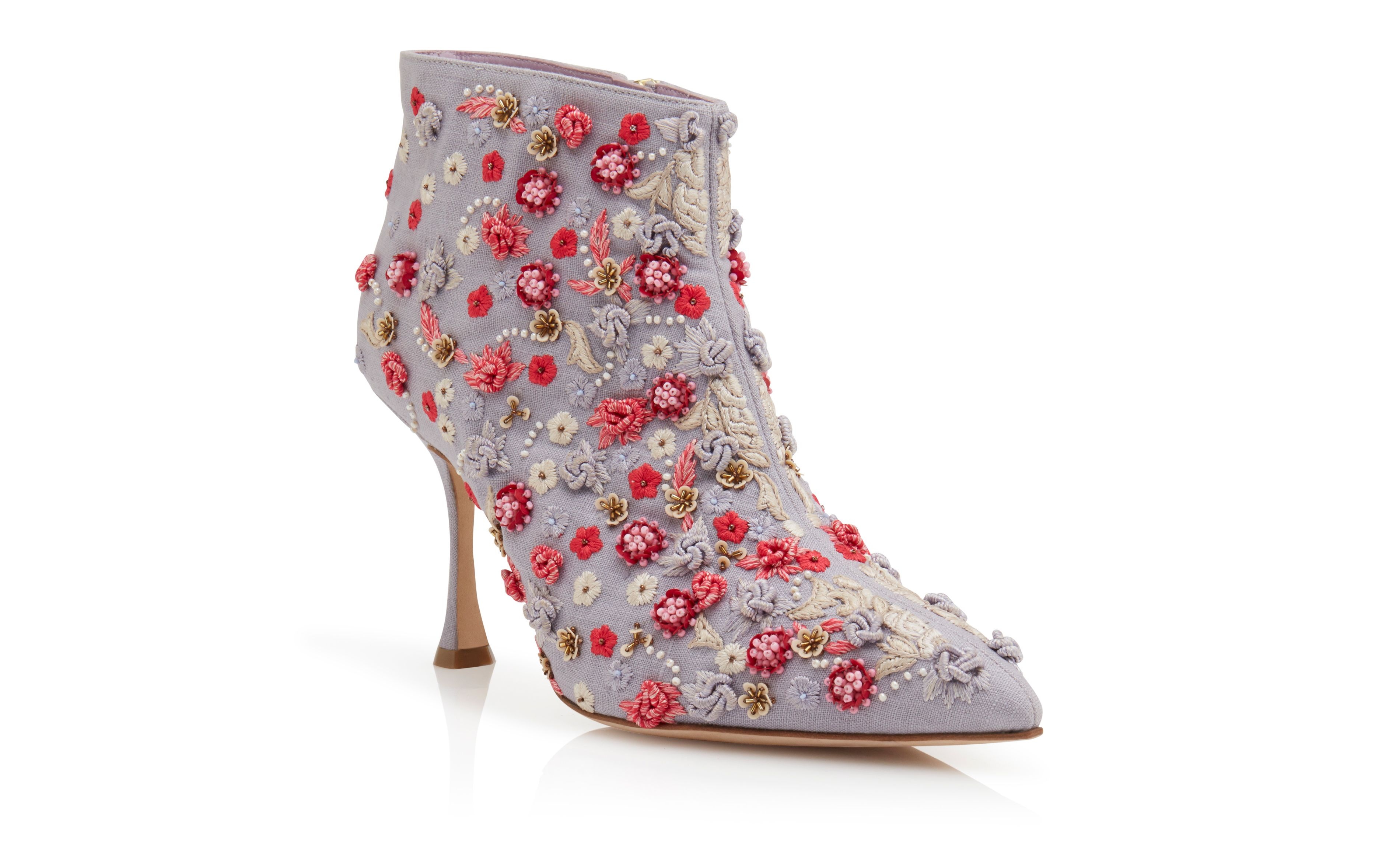 Grey Linen Embroidery Detail Boots - 3