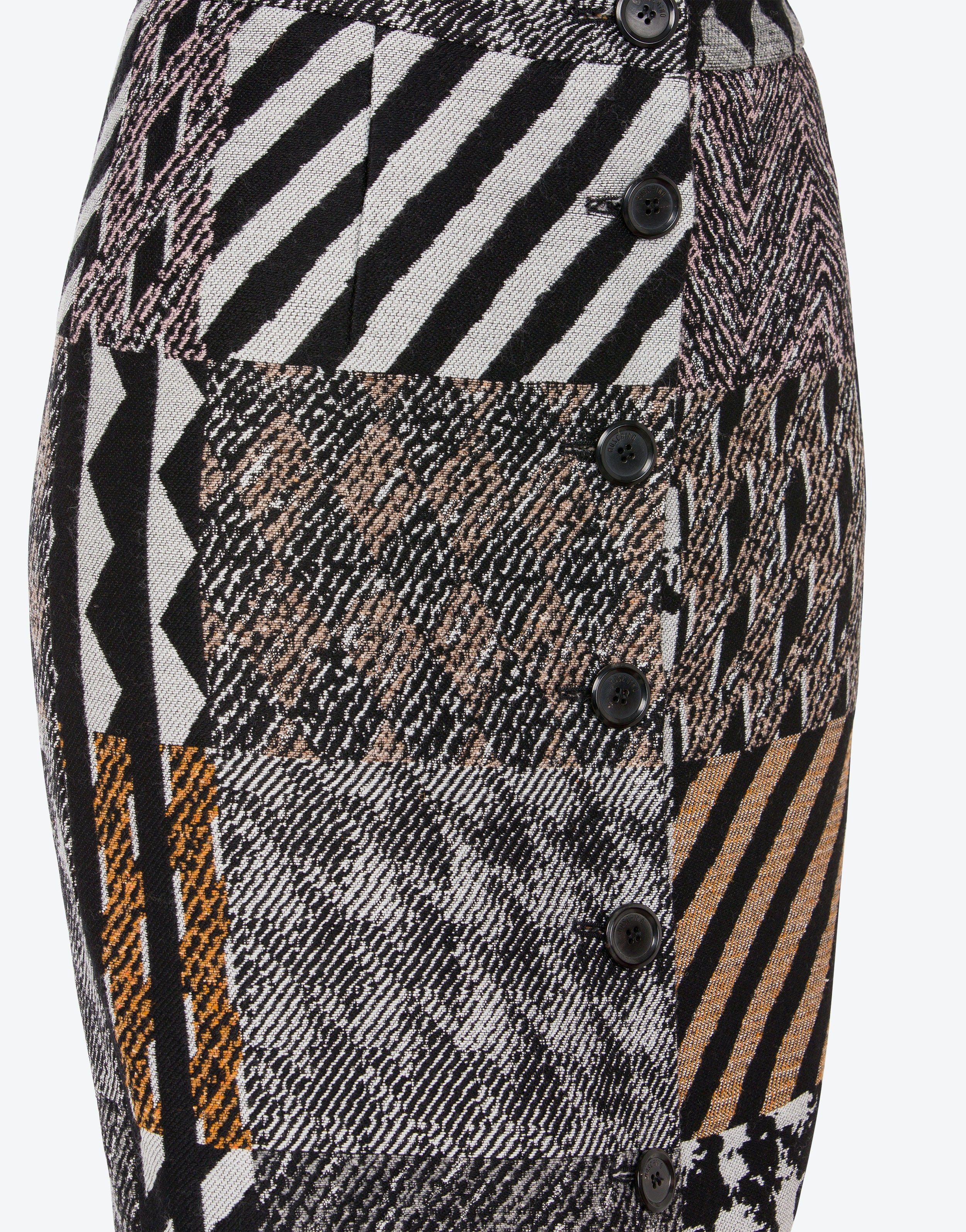 PATCHWORK JACQUARD WOOL BLEND SKIRT - 4