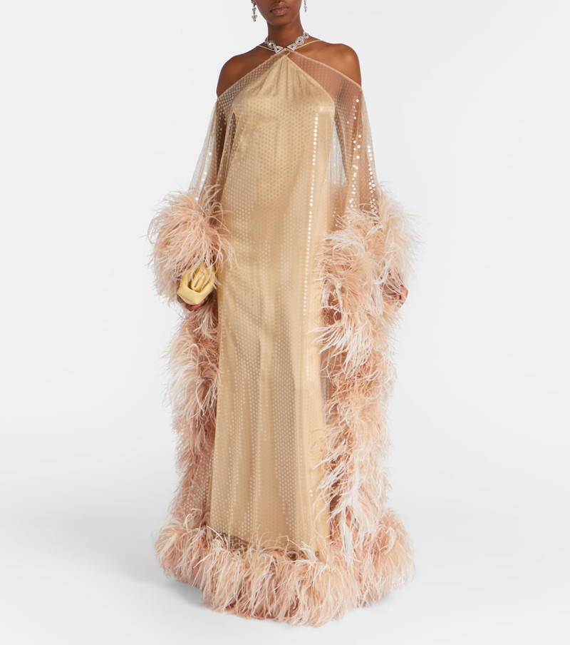Taller Marmo Sza Sza Disco feather-trimmed kaftan outlook