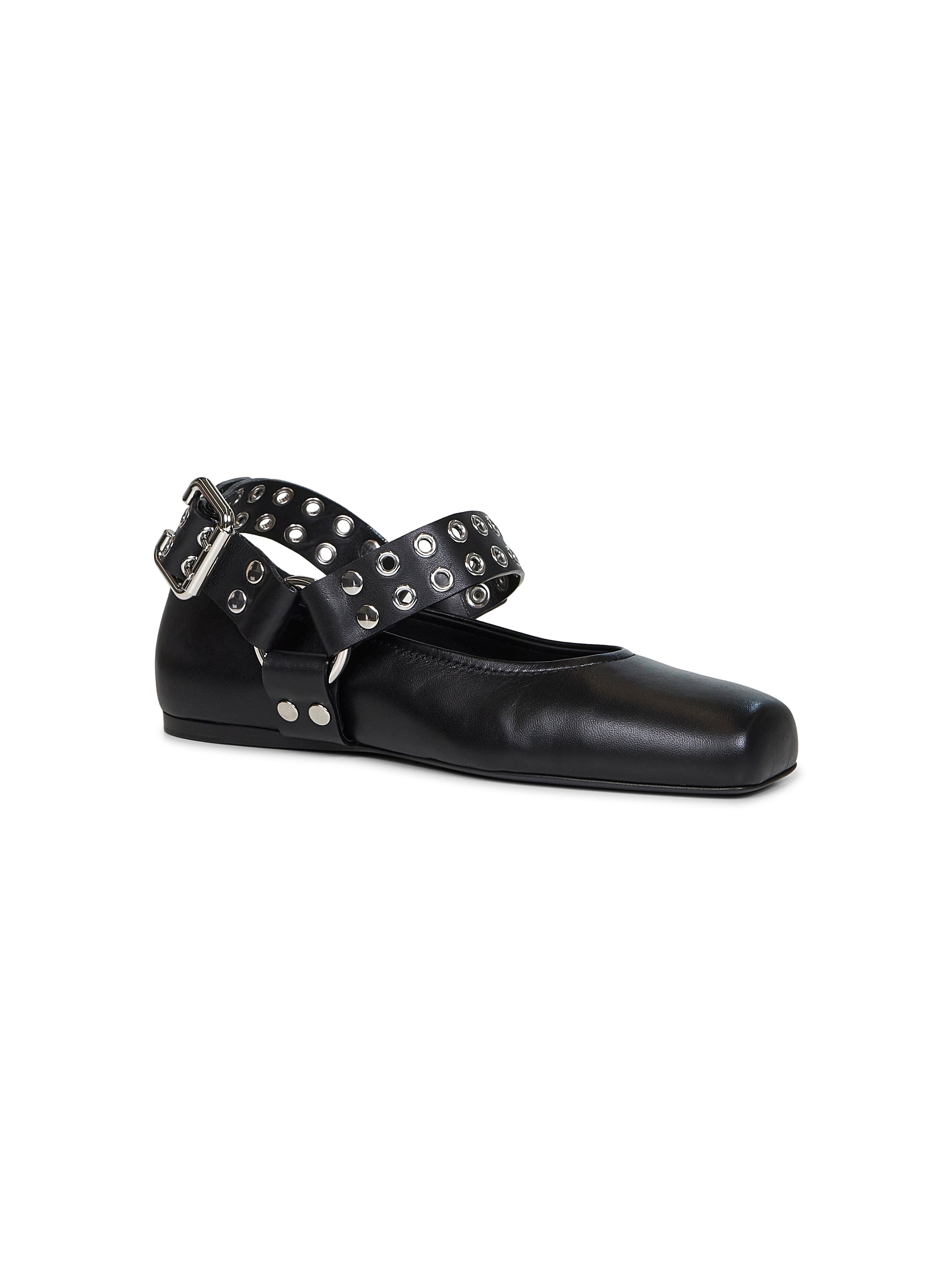 Black leather Flat Biker ballet flats - 2
