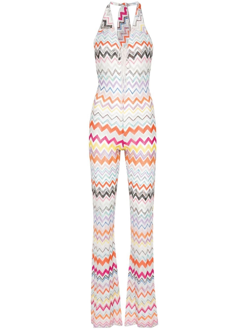 zigzag-woven halterneck beach jumpsuit - 1