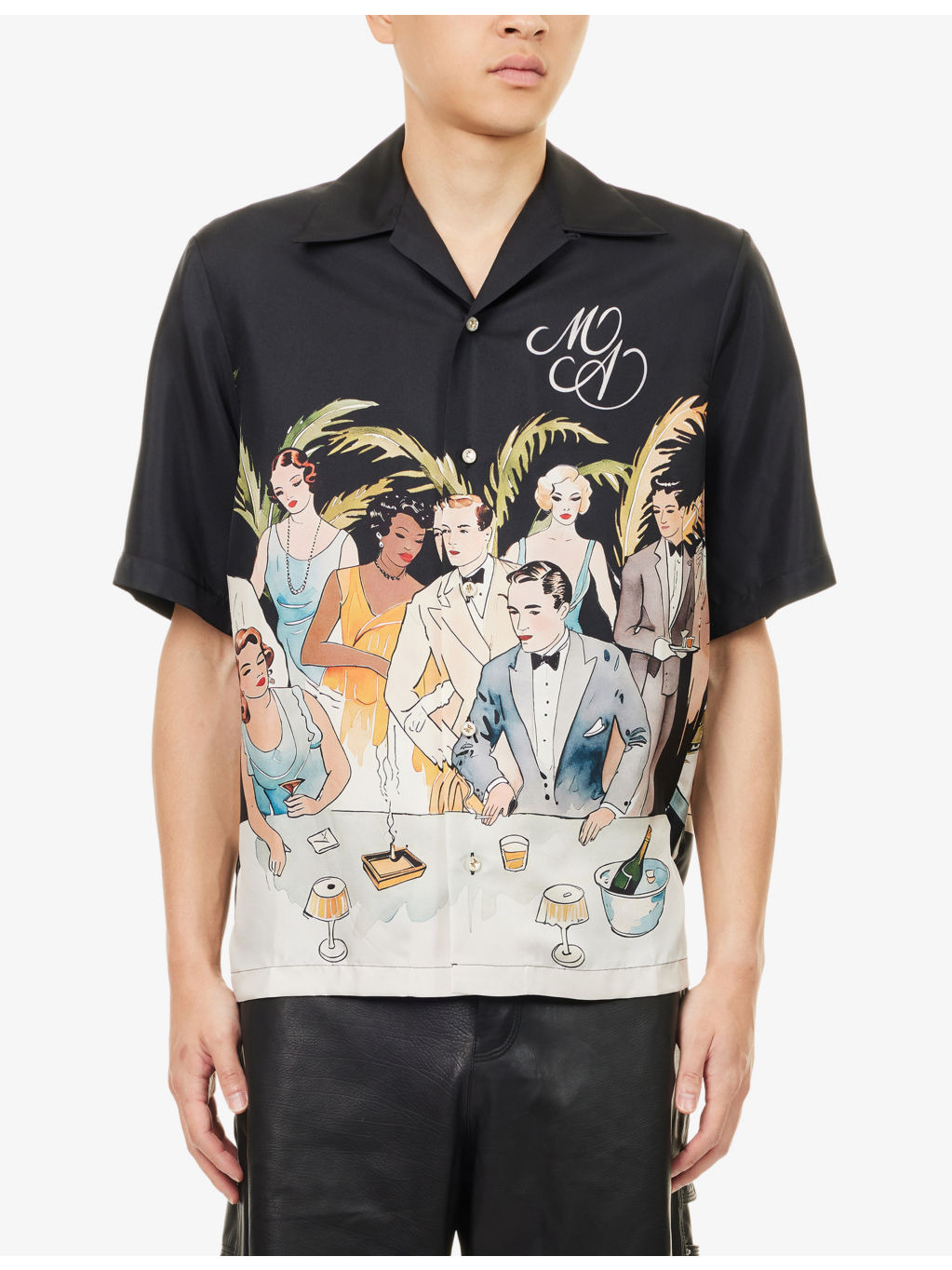 Graphic-Print Short-Sleeve Silk Bowling Shirt - 3