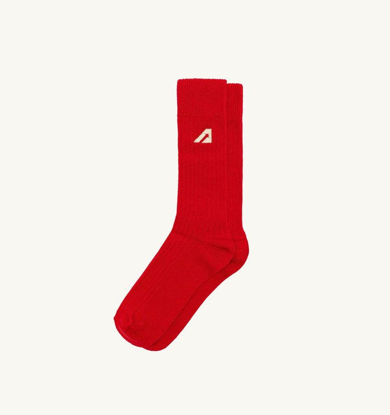 UNISEX COTTON KNIT SOCKS WITH EMBROIDERY LOGO COLOR RED 1