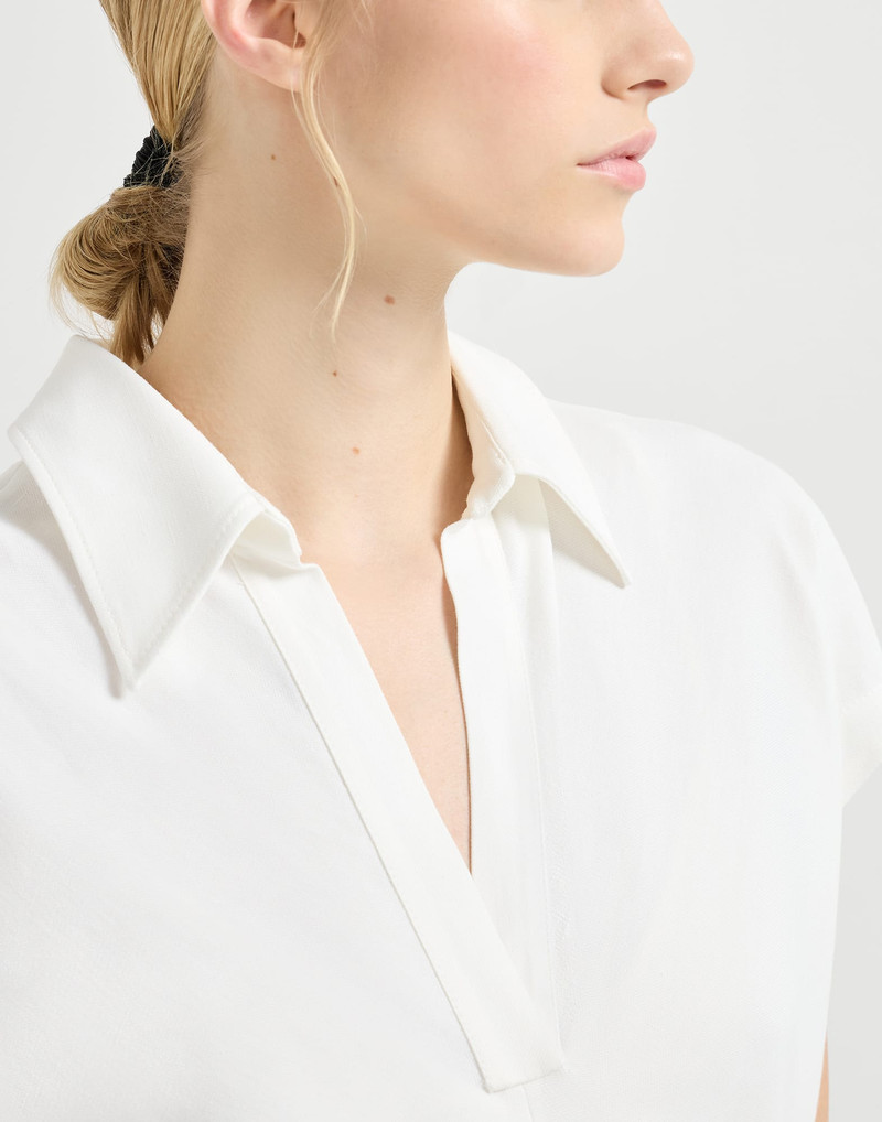 Viscose and linen fluid twill dress with monili 4