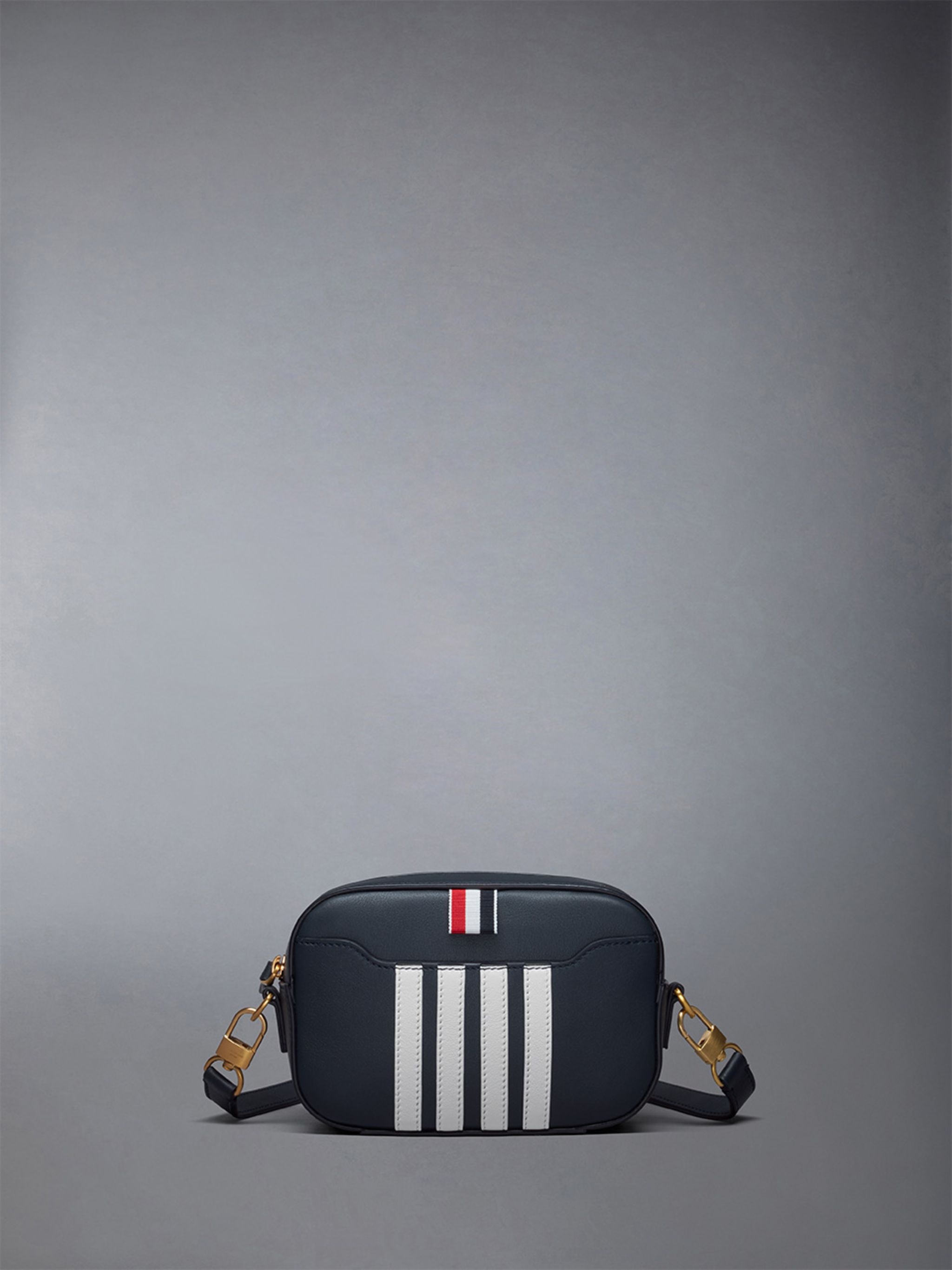 Horizontal Camera Bag W/ 4 Bar Stripes in Smooth Calf - 1