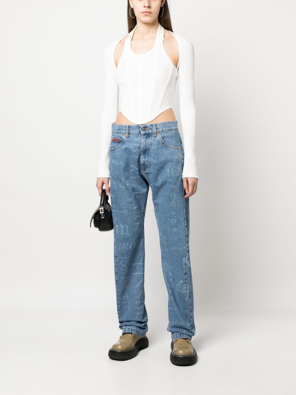 printed straight leg jeans - 3