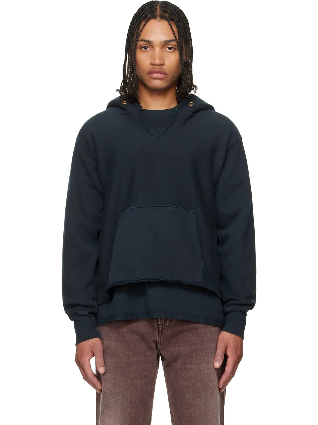 Black Heavyweight Raw Cropped Hoodie - 1