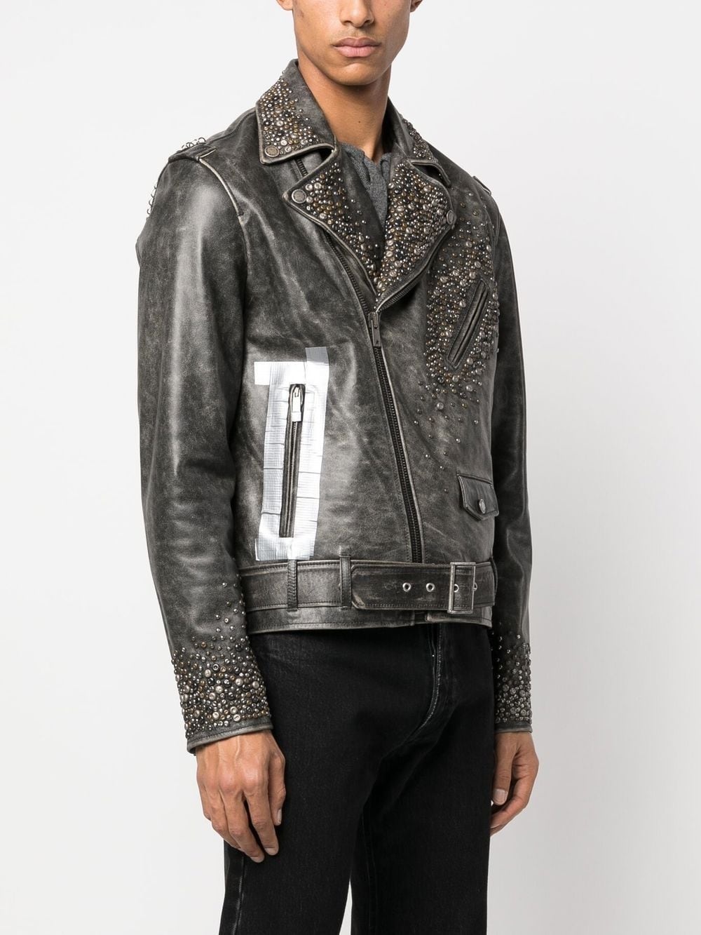 leather stud-detailing jacket - 3