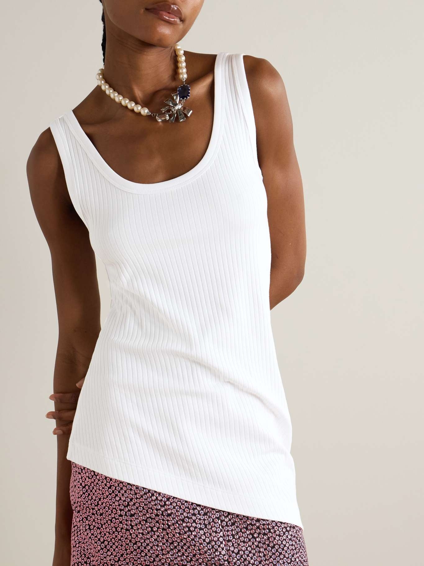 Asymmetric stretch cotton and modal-blend jersey tank - 3