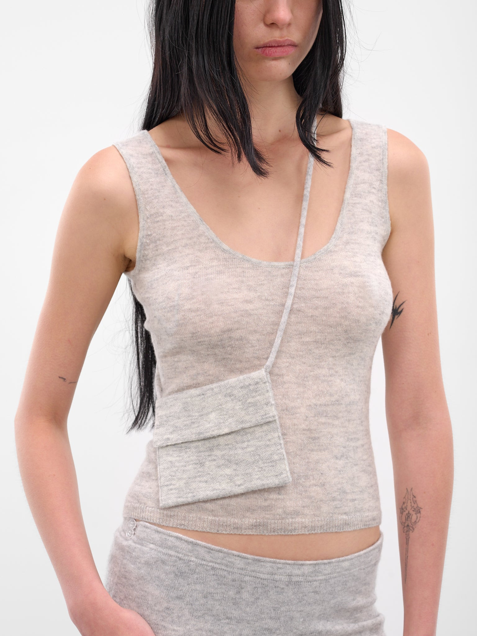 Gray Crossbody Pouch Knit Tank - 5
