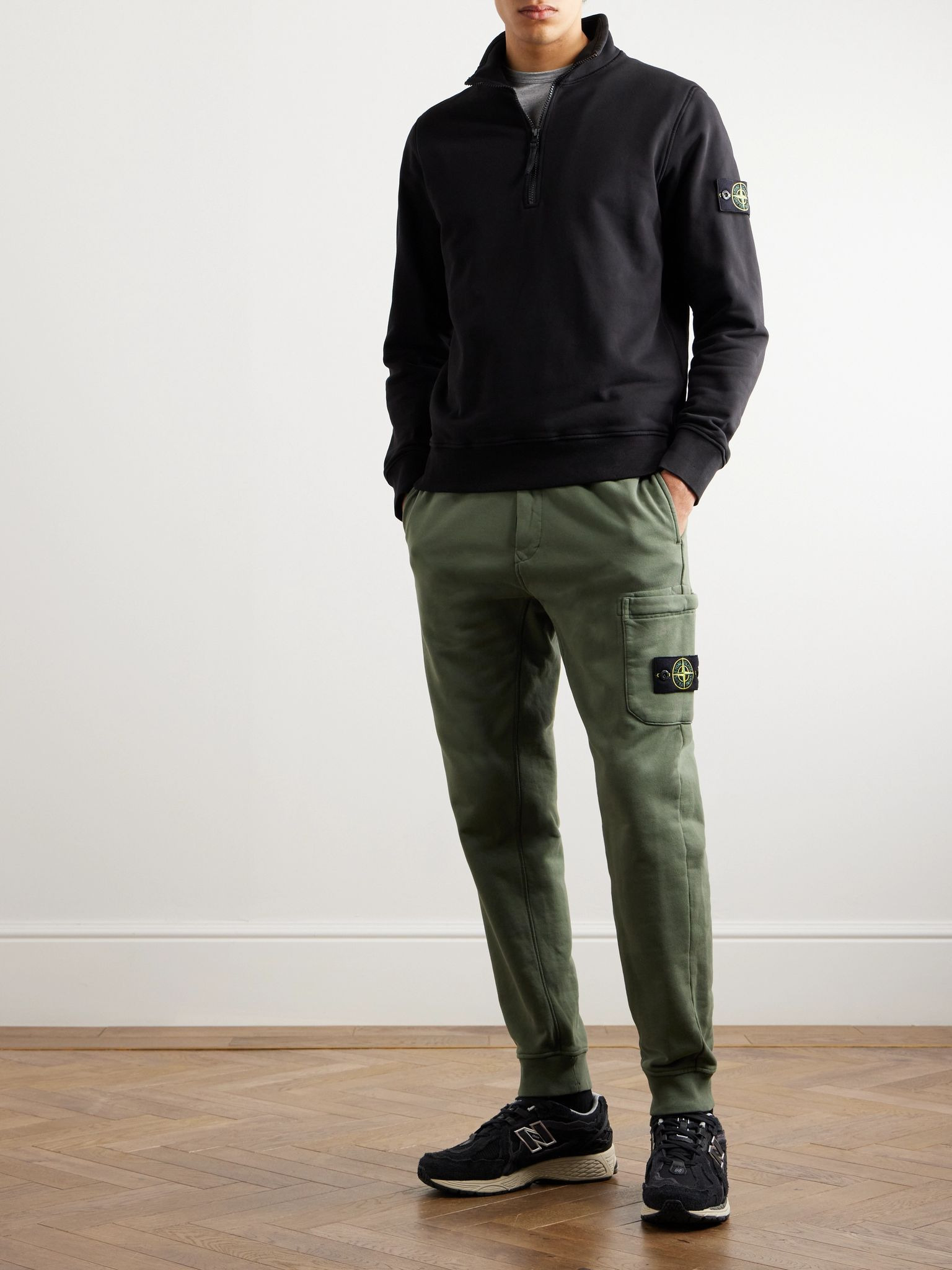 Logo-Appliquéd Garment-Dyed Cotton-Jersey Half-Zip Sweatshirt Black - 2