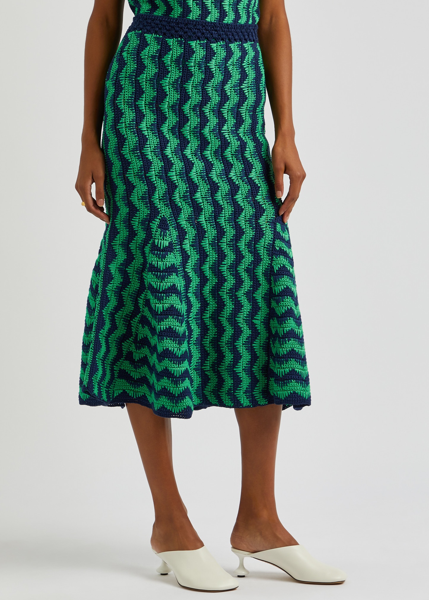 Ocean chevron-intarsia cotton midi skirt - 2