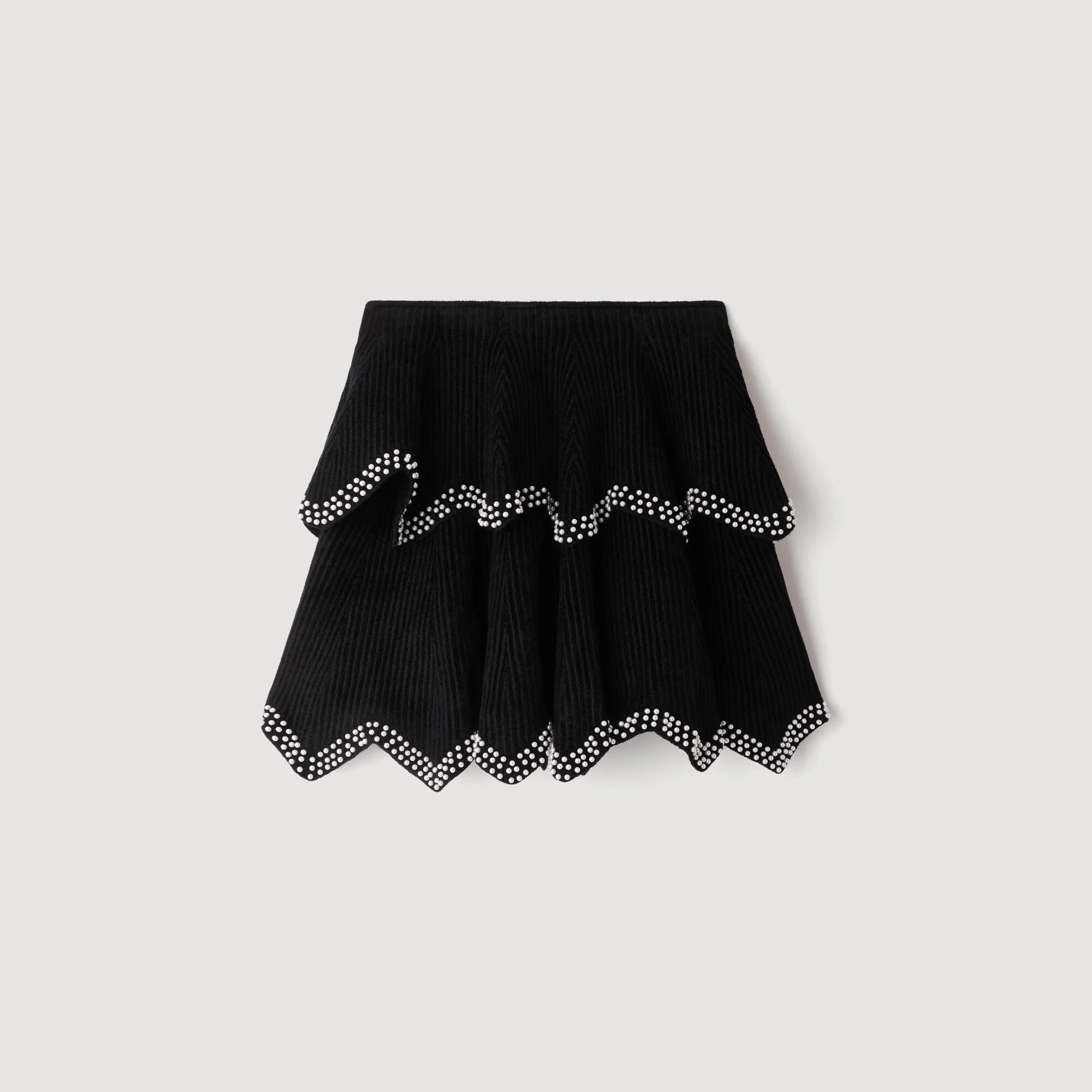 VELVET SKATER SKIRT WITH PEARLS - 1