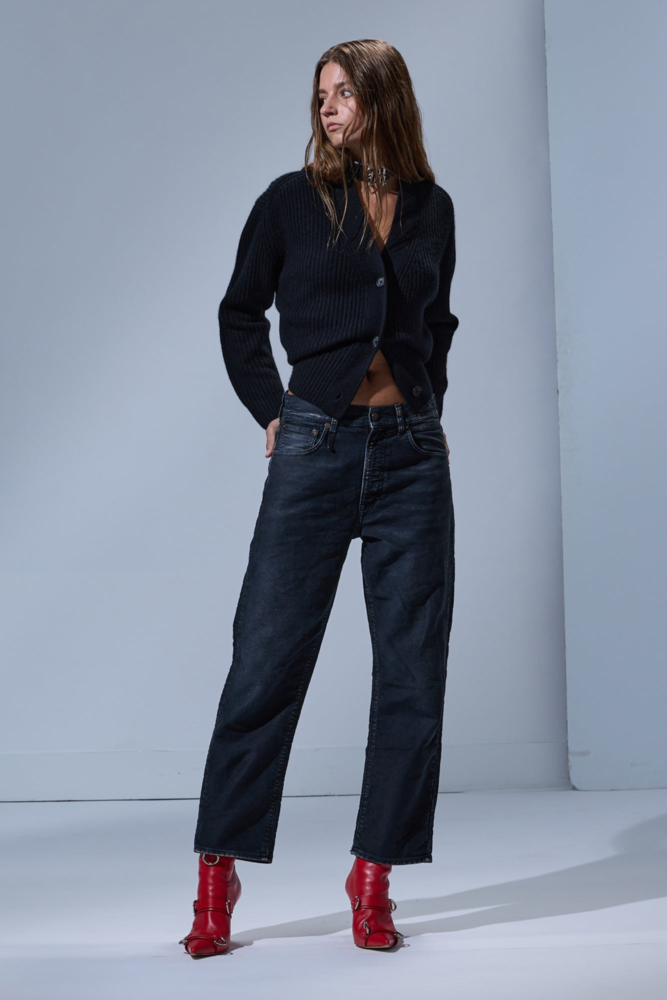 SPLIT HEM RIBBED CARDIGAN - 2