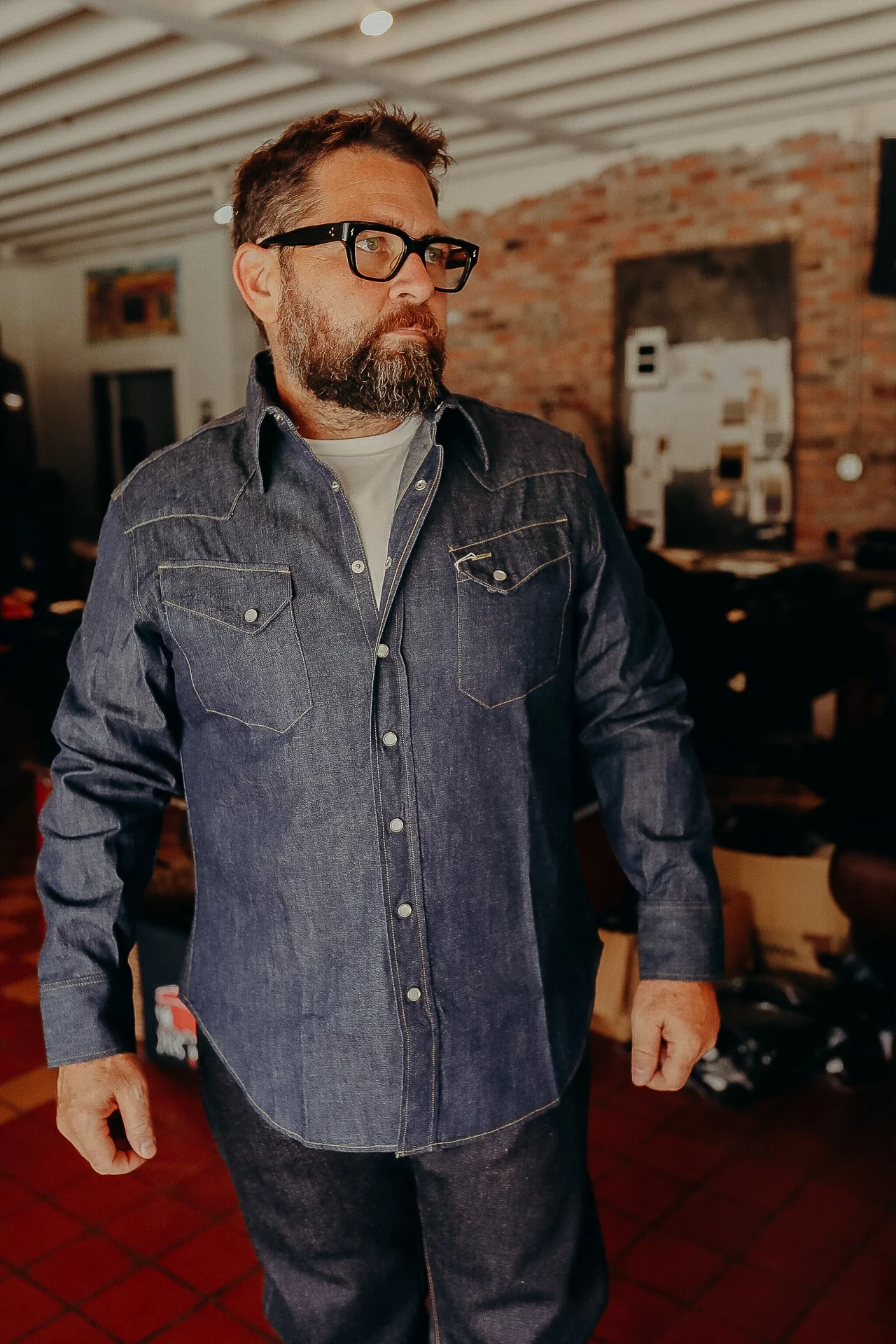 SC28190 SUGAR CANE LONG SLEEVE DENIM WESTERN SHIRT- INDIGO - 1