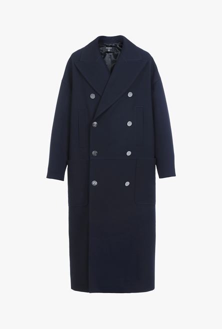 Navy blue double-breasted wool coat - 1